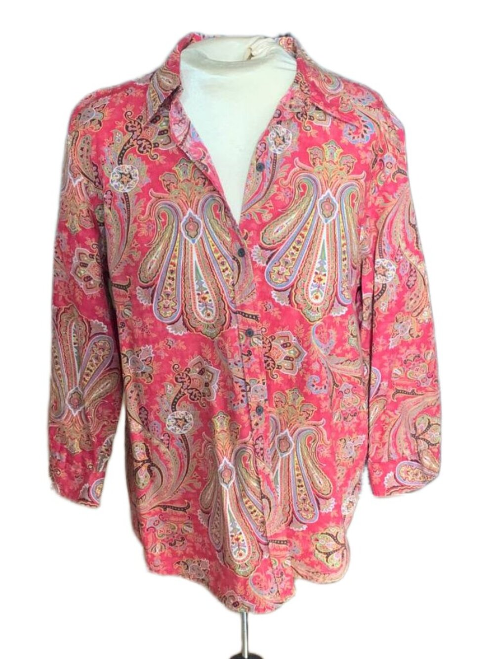 Chaps Cotton Red Paisley Vintage Bohemian Button Up Shirt Size XL